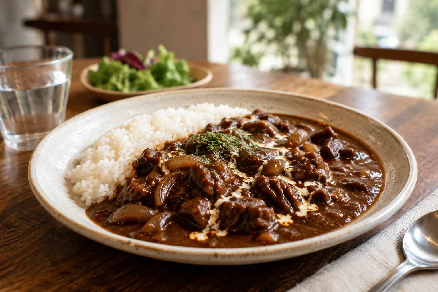 コクのあるソースとごはんを盛り付けた365ハヤシ