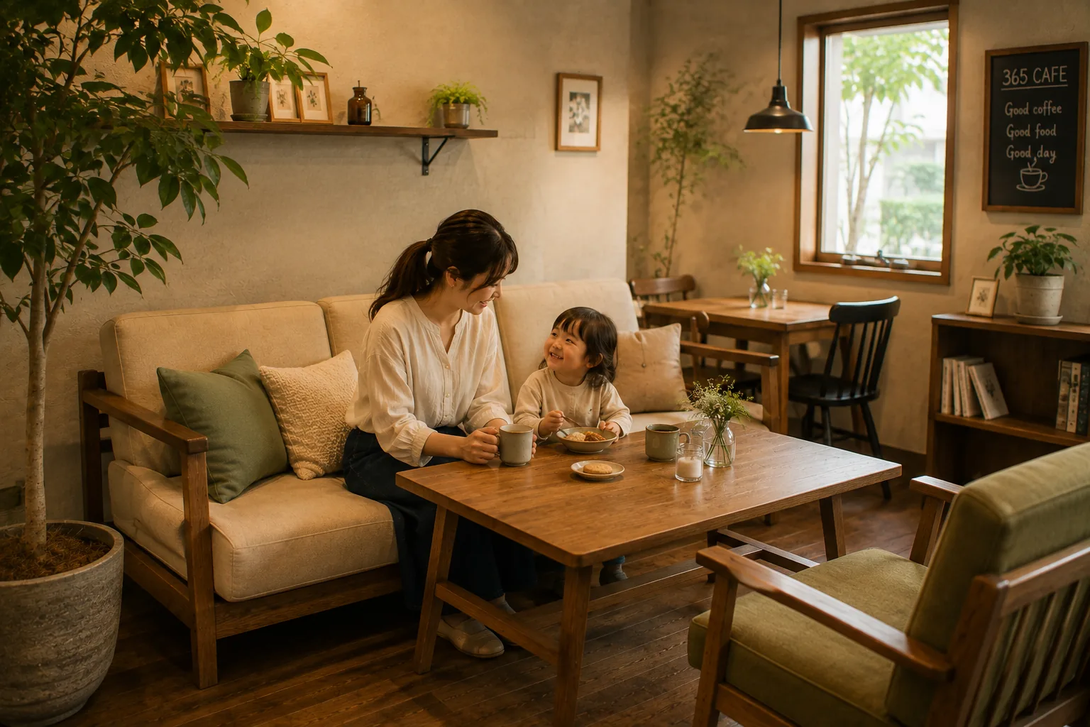 子どもと一緒にゆったり過ごせるソファ席